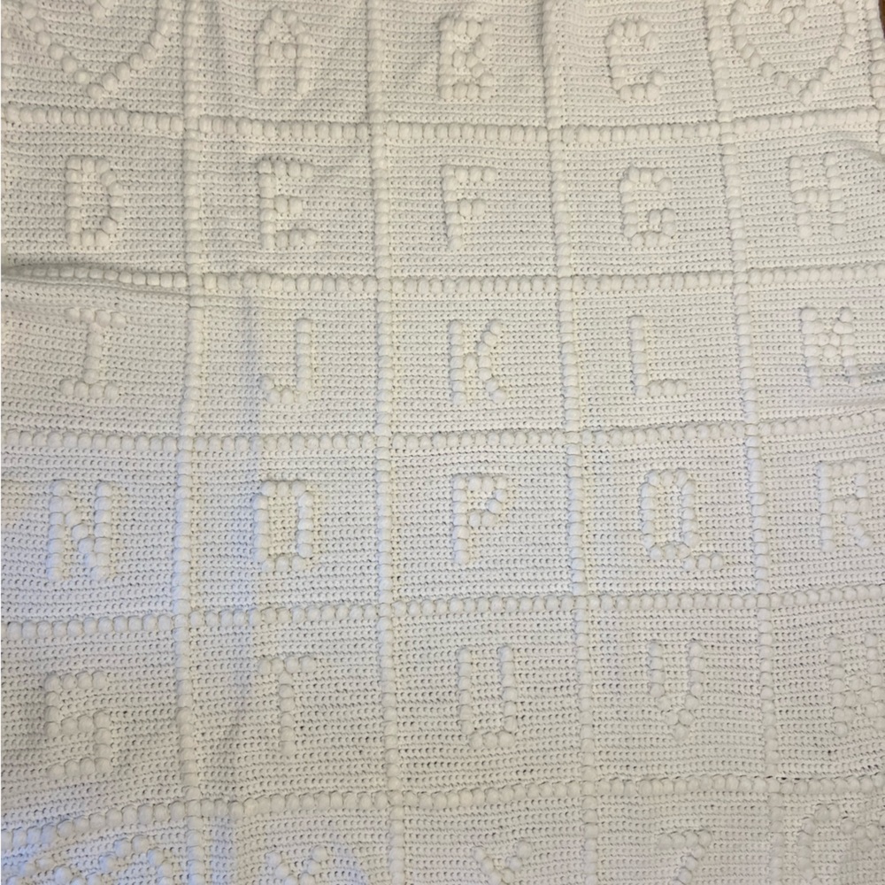 Handmade White Baby Blanket with Alphabet - 3' by 3' - Picture 3 of 5